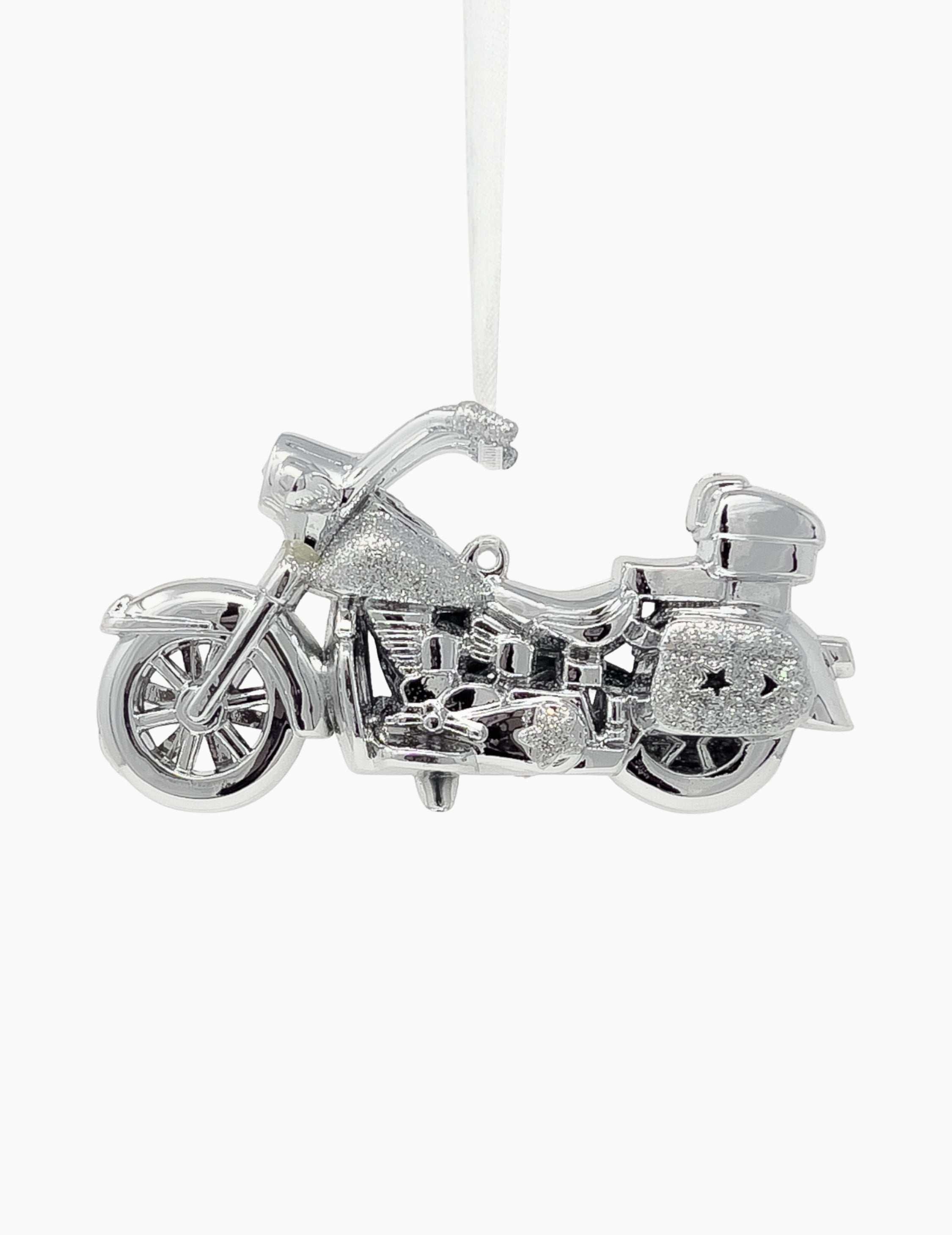 Weihnachtsornament Motorrad mit Glitter Silber
