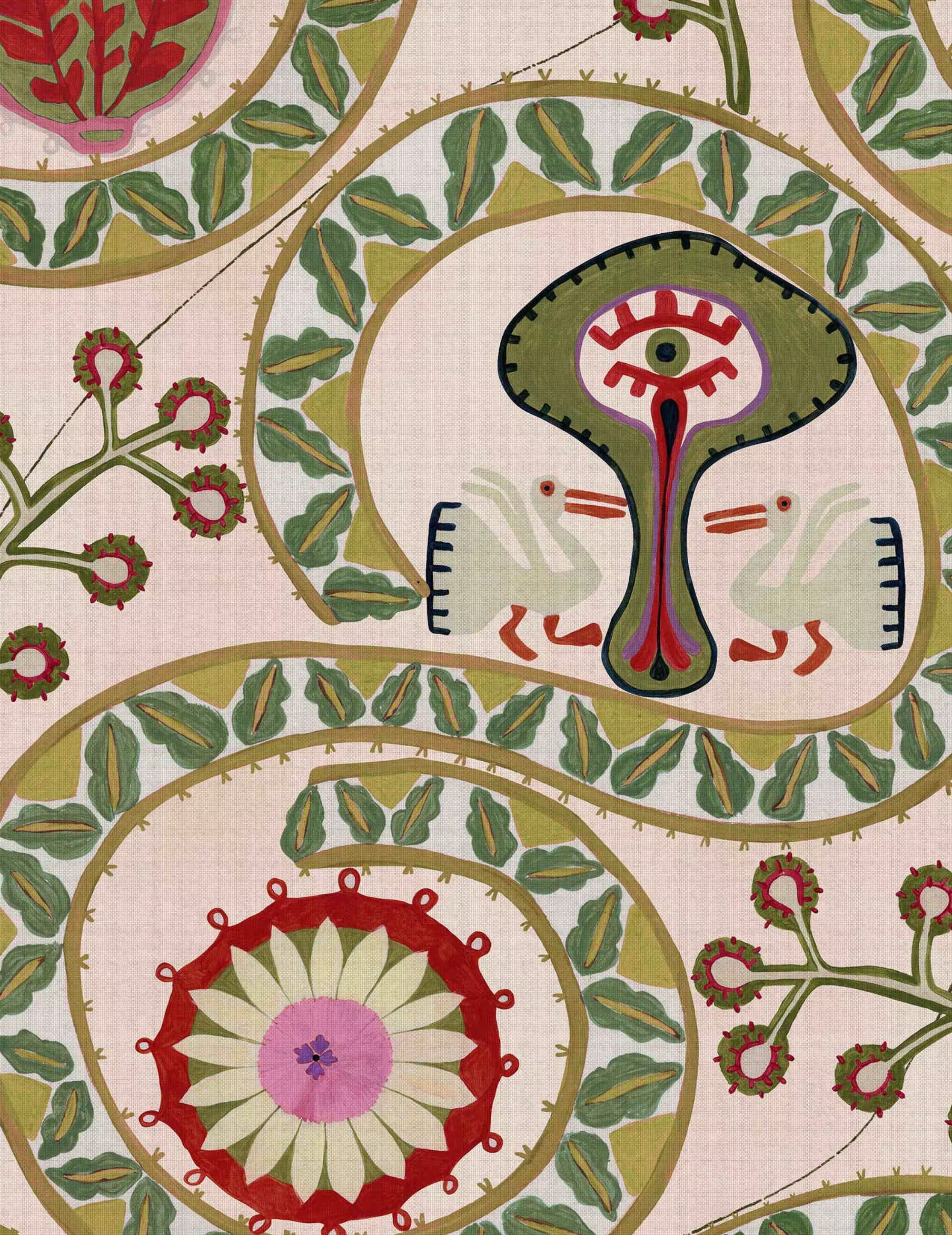 Wandtapete Two Storks Taupe