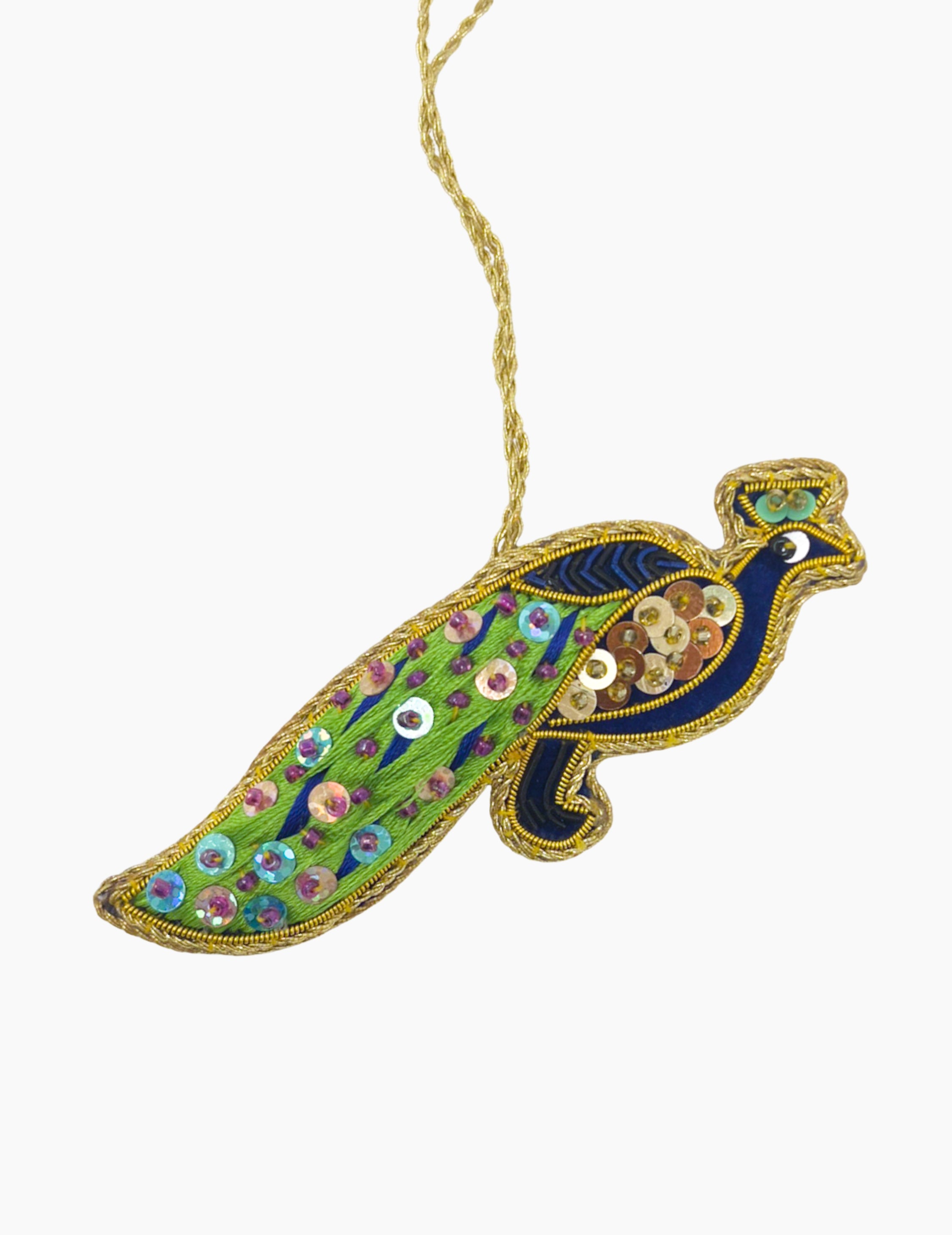 Weihnachtsanhänger Pfau mit Pailletten Blau-Grün