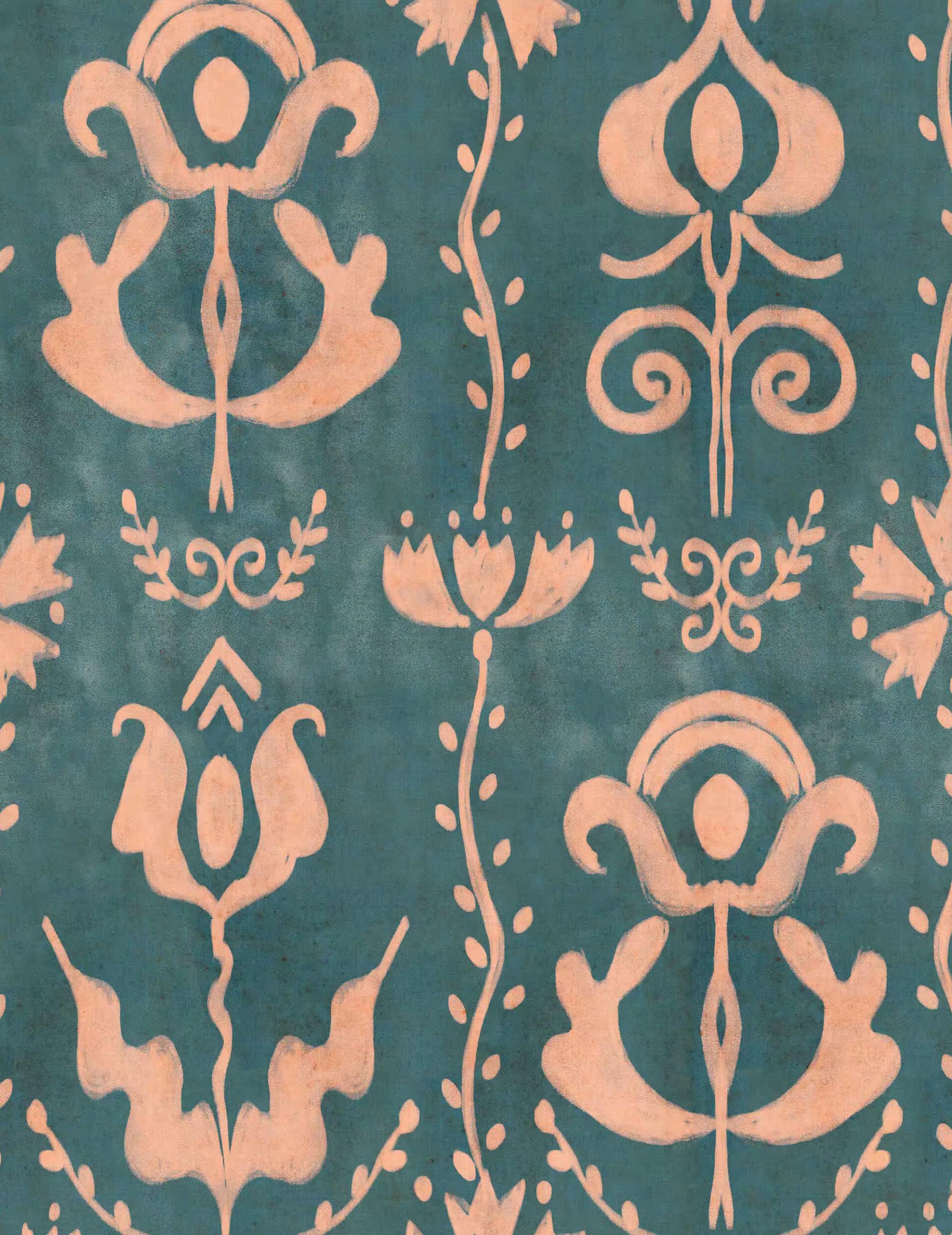 Wandtapete Grandma's Stencil Milky Blue