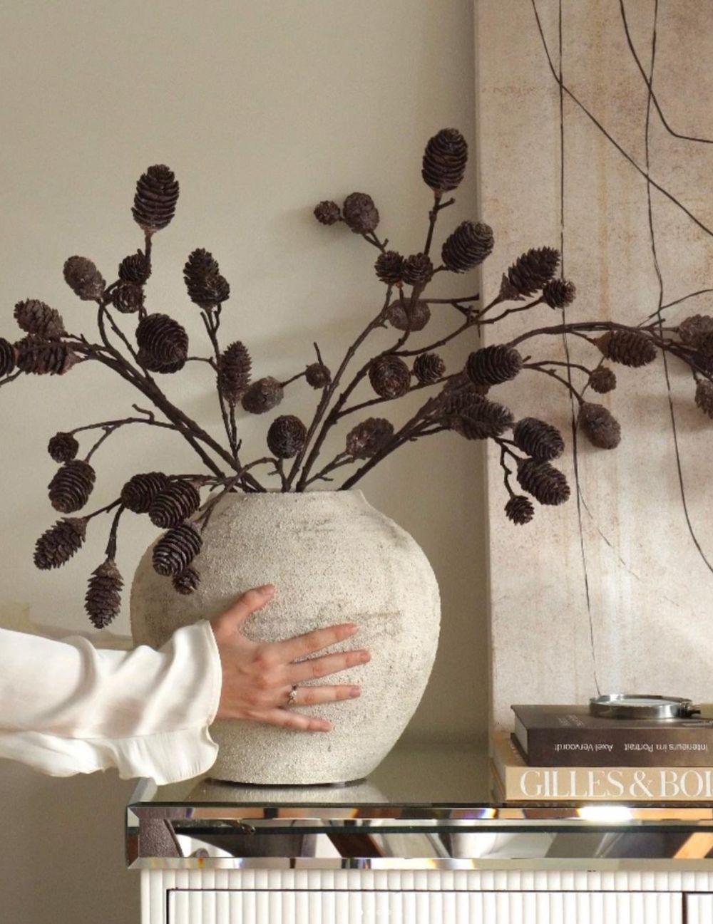 Kunstblume Tannenzapfenzweig Braun