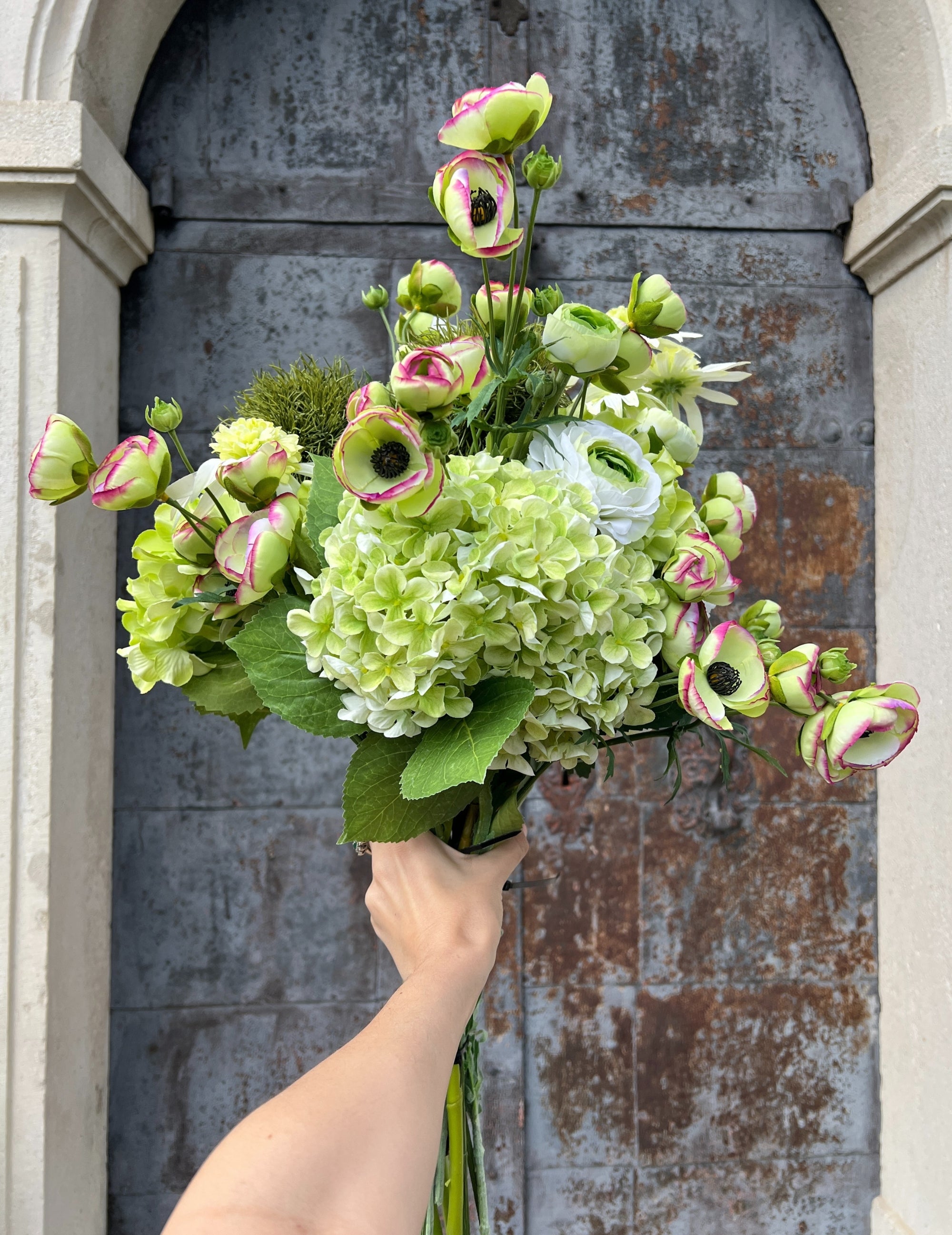 Kunstblume Ranunkel Grün-Pink