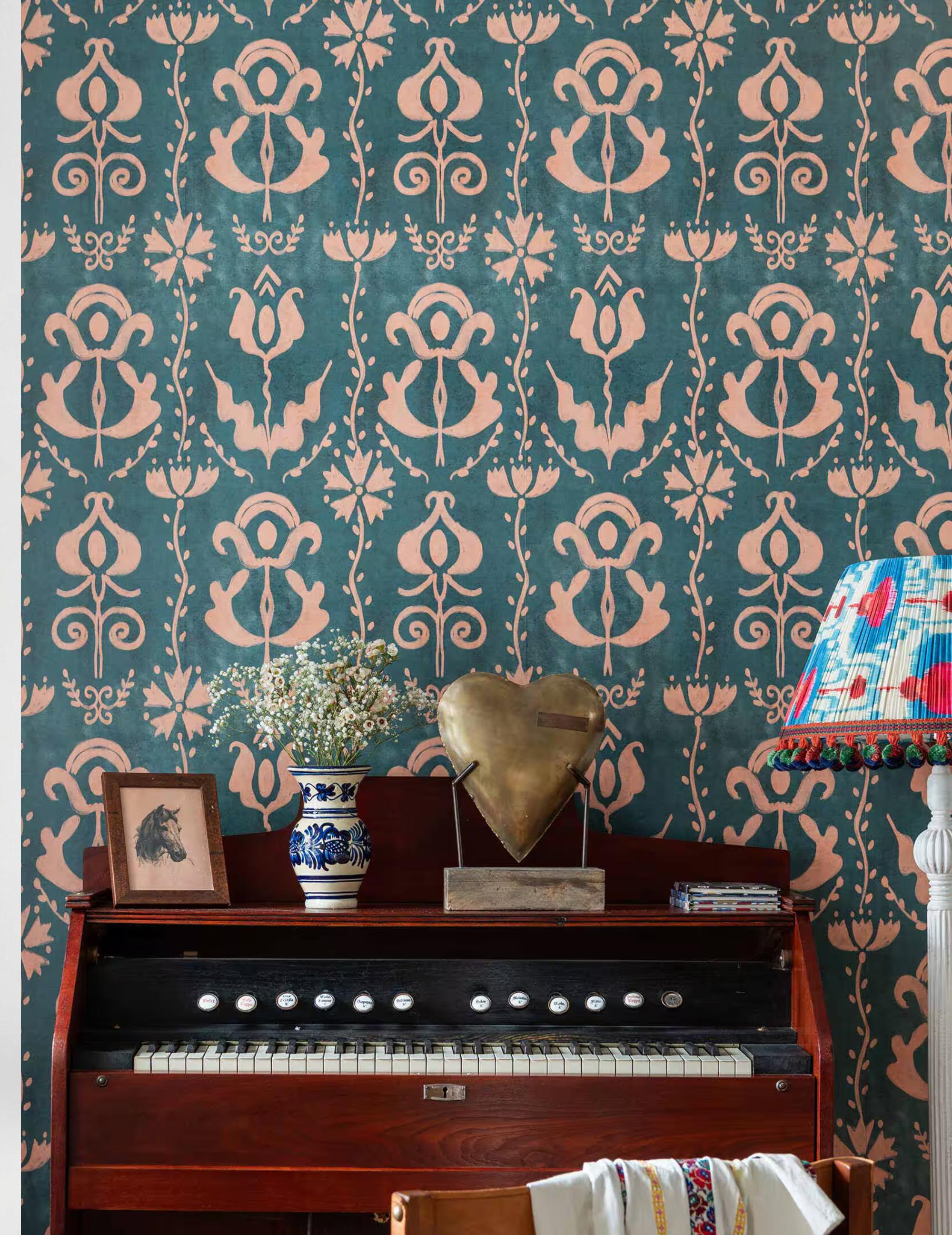 Wandtapete Grandma's Stencil Milky Blue