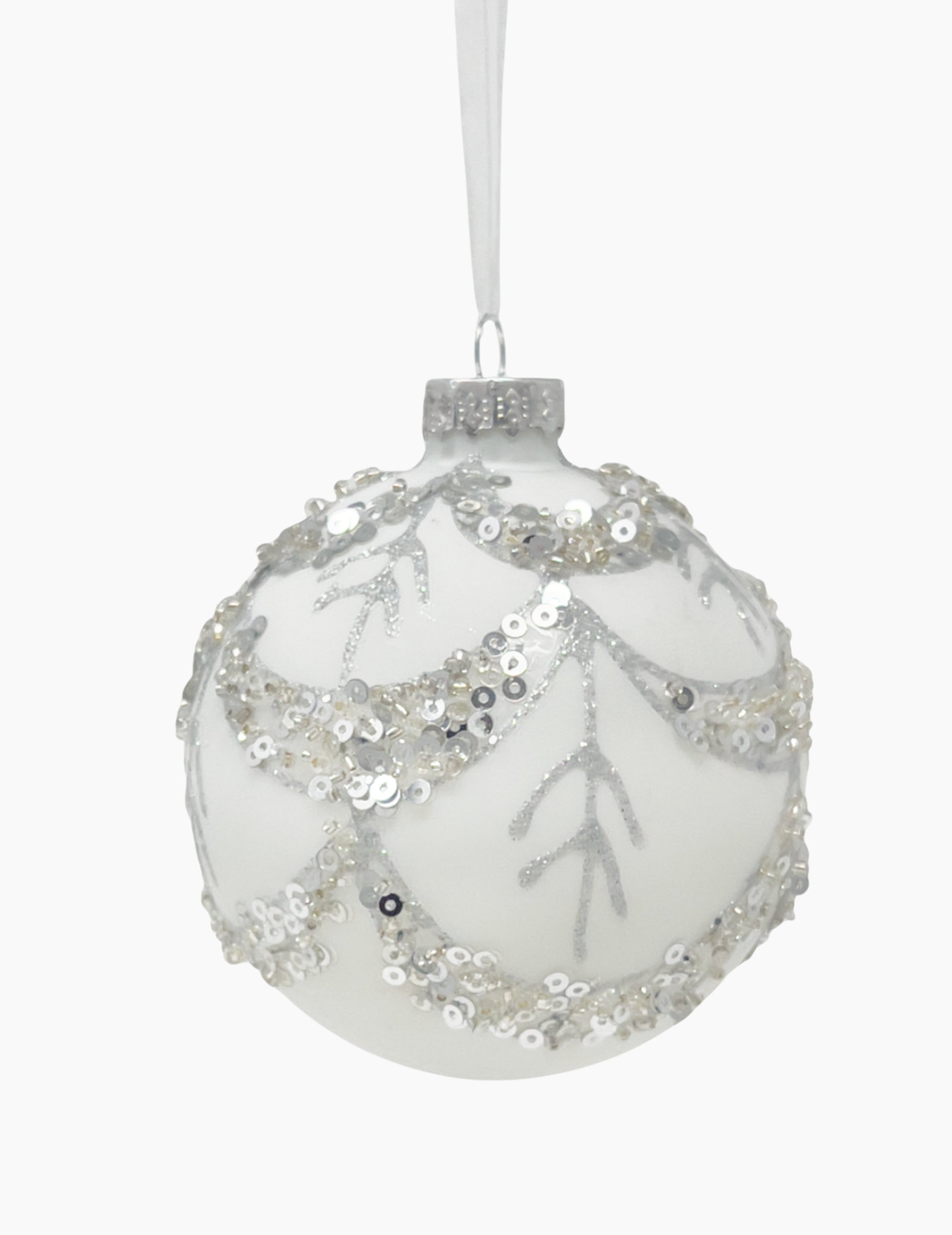 Weihnachtskugel aus Glas mit Pailletten Silber