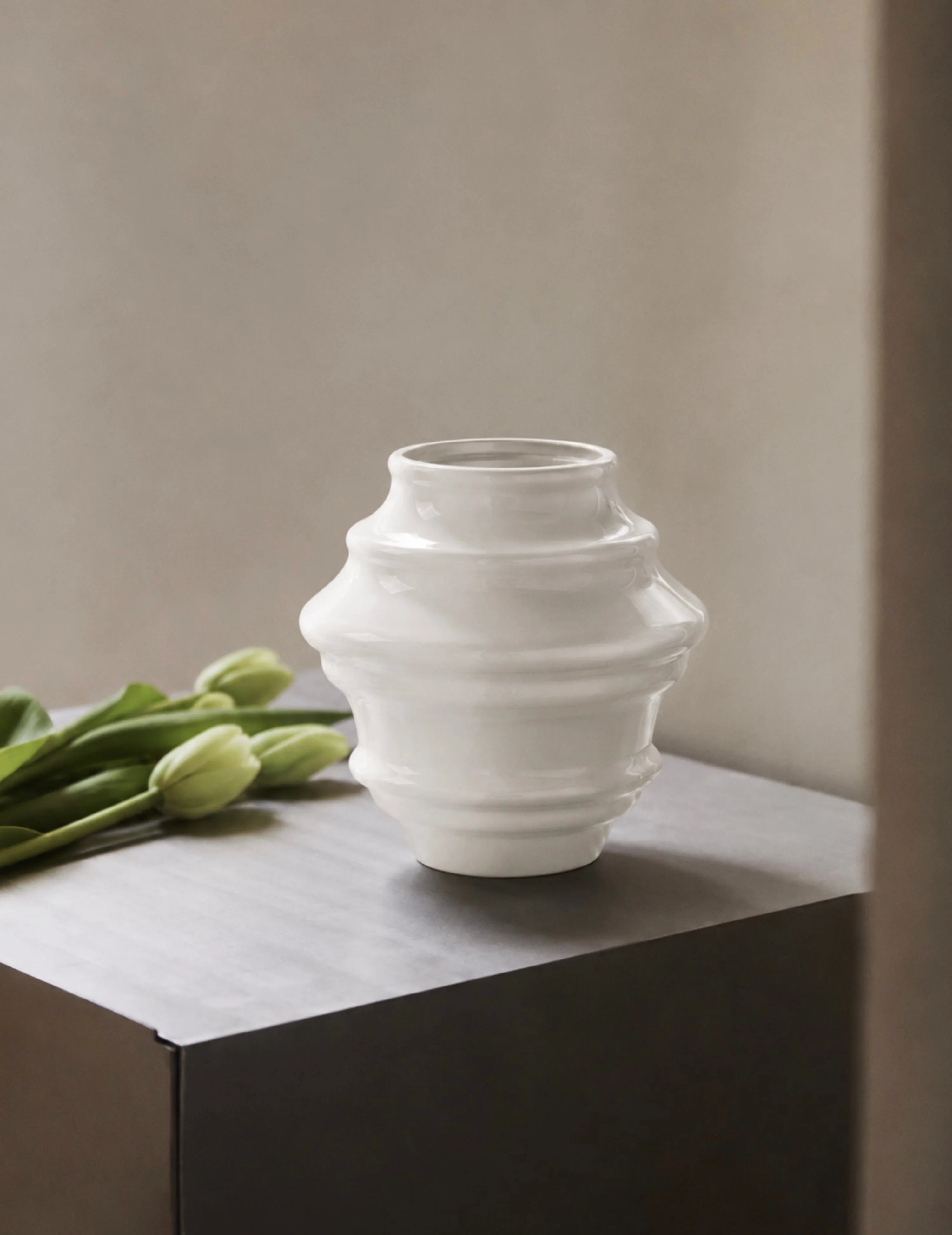 Deko-Vase Niedrig Creme-Weiß