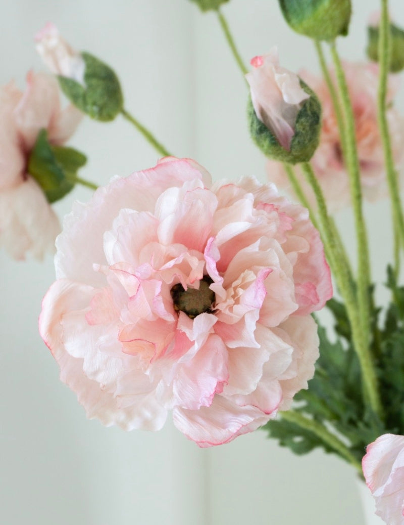 Kunstblume Mohn mit Knospe Rosa
