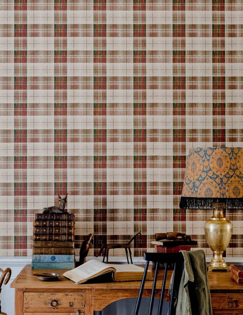 Wandtapete Countryside Plaid Leather