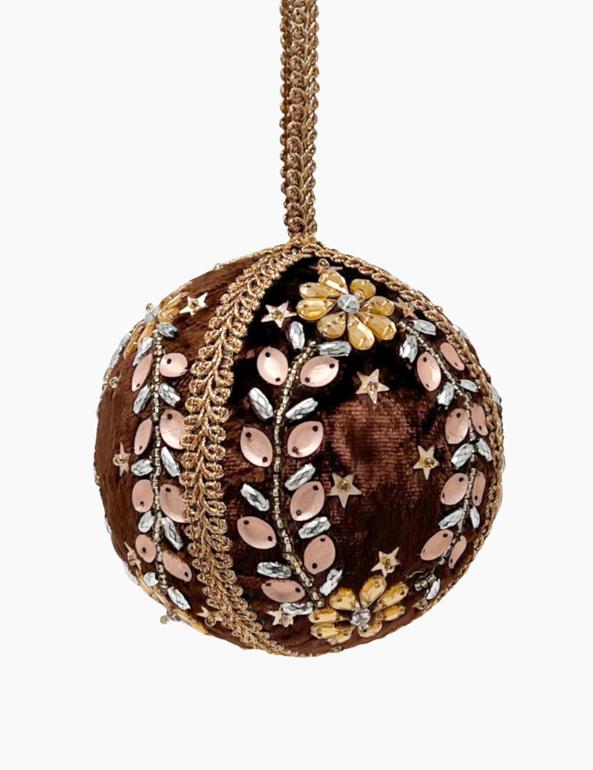 Bestickte Weihnachtskugel Samt Braunrot