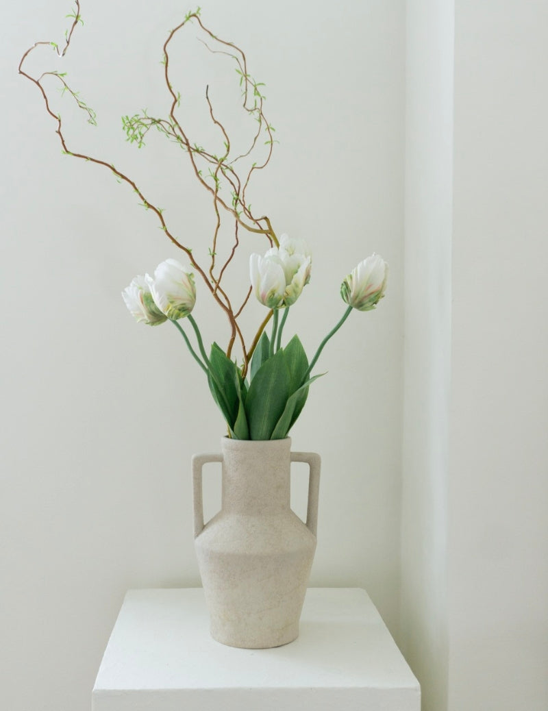 Kunstblume Papageientulpe Weiß-Rosa