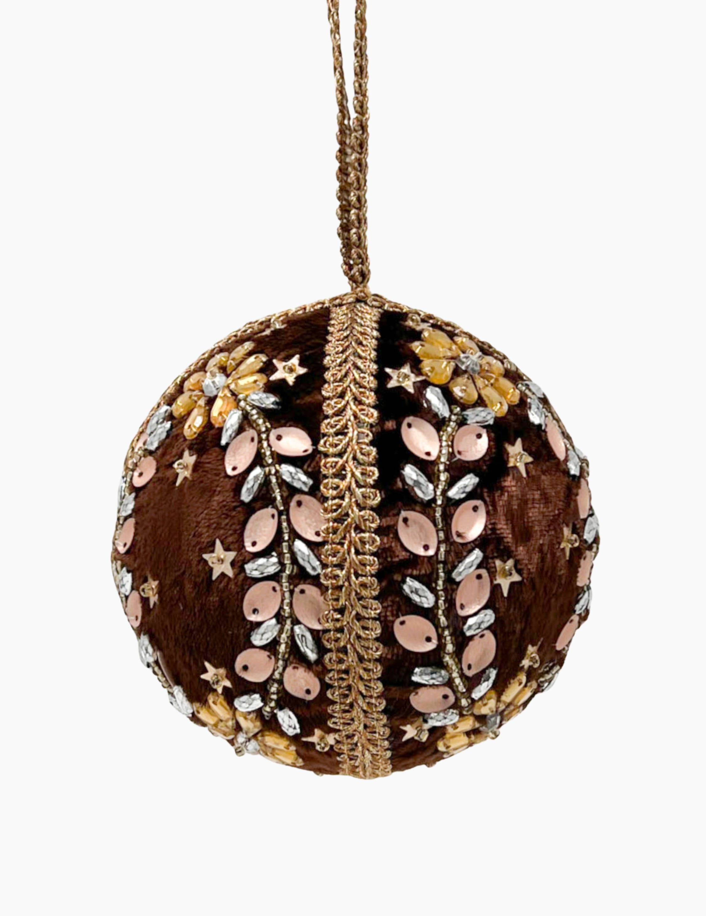 Bestickte Weihnachtskugel Samt Braunrot