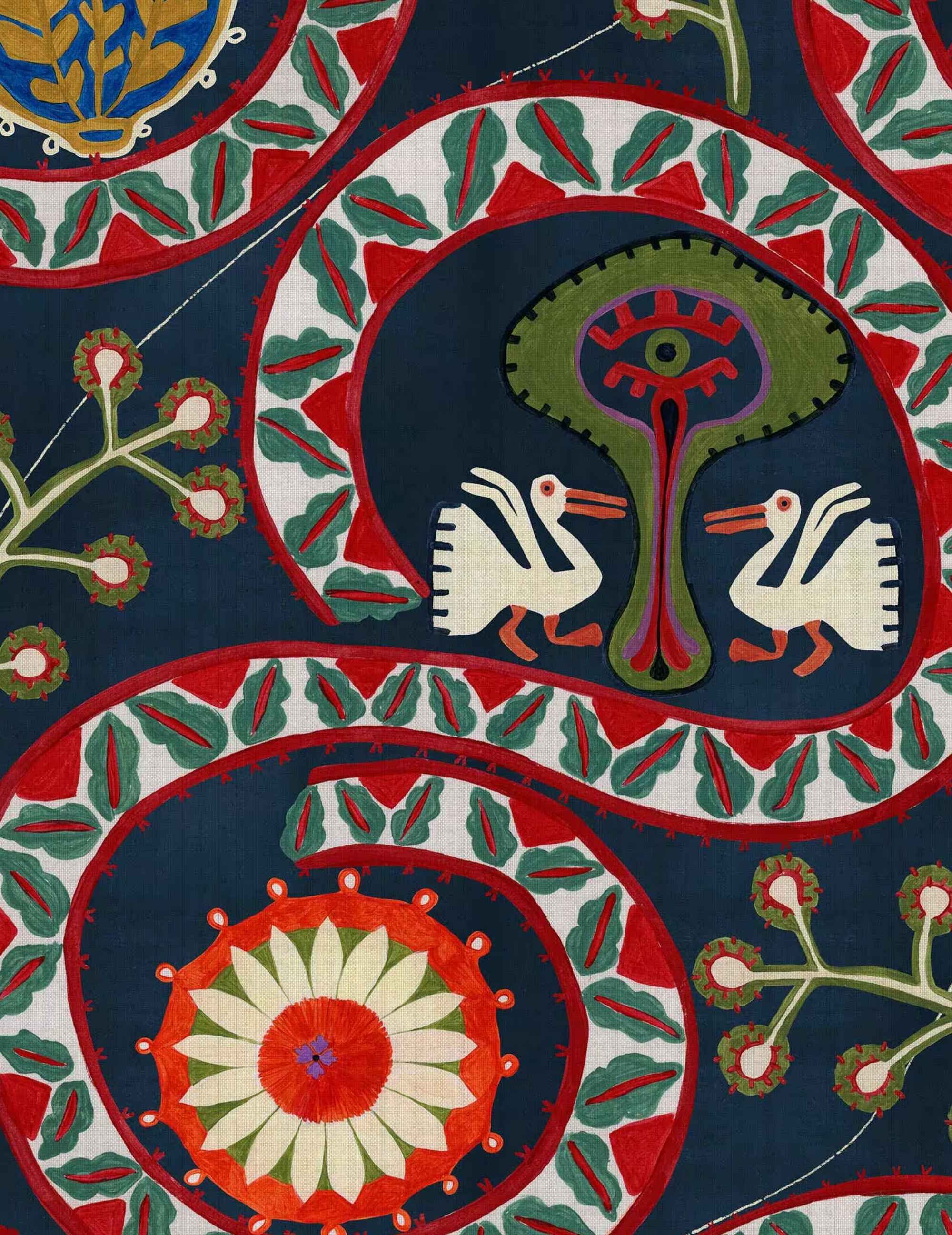 Wandtapete Two Storks Anthrazit