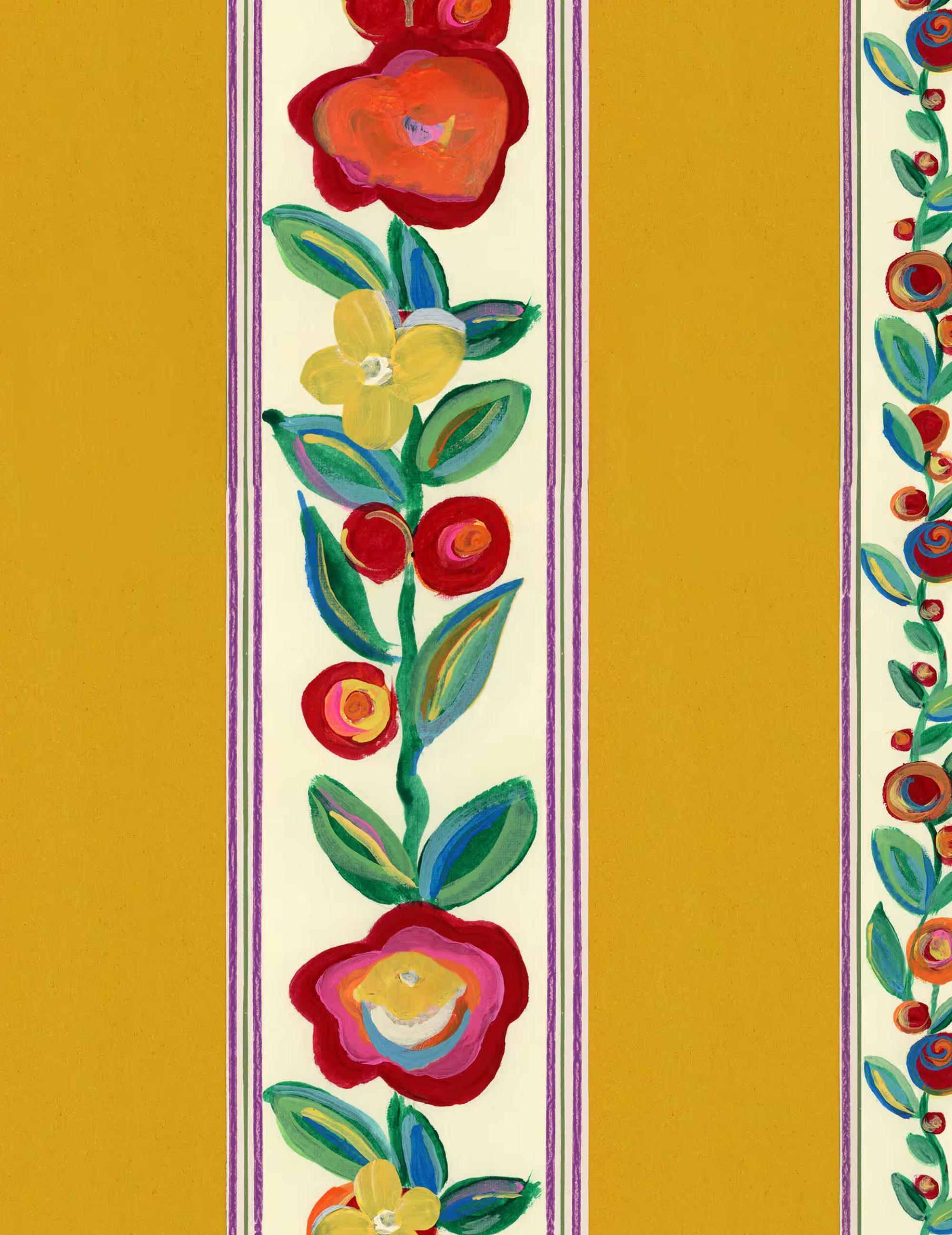 Wandtapete Dainty Flower Golden