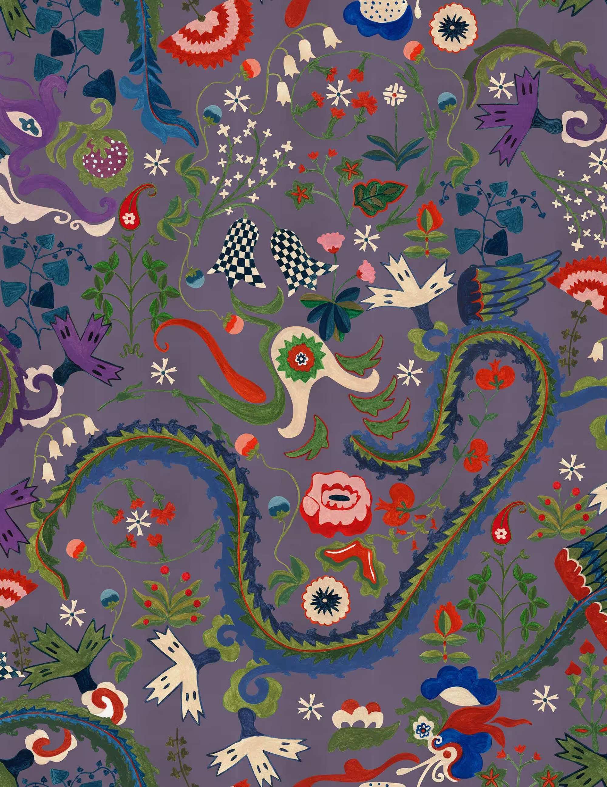 Wandtapete Dragon Flower Purple