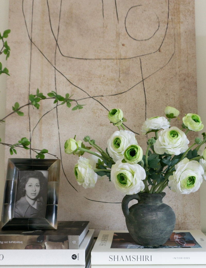 Kunstblume Ranunkel Weiß-Grün