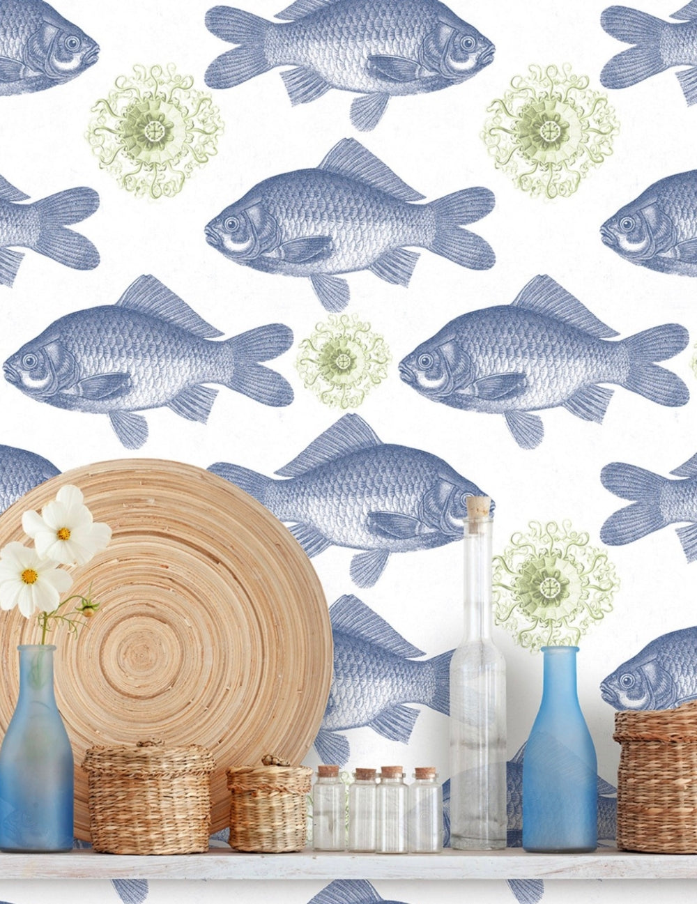 Wandtapete Fish Blue