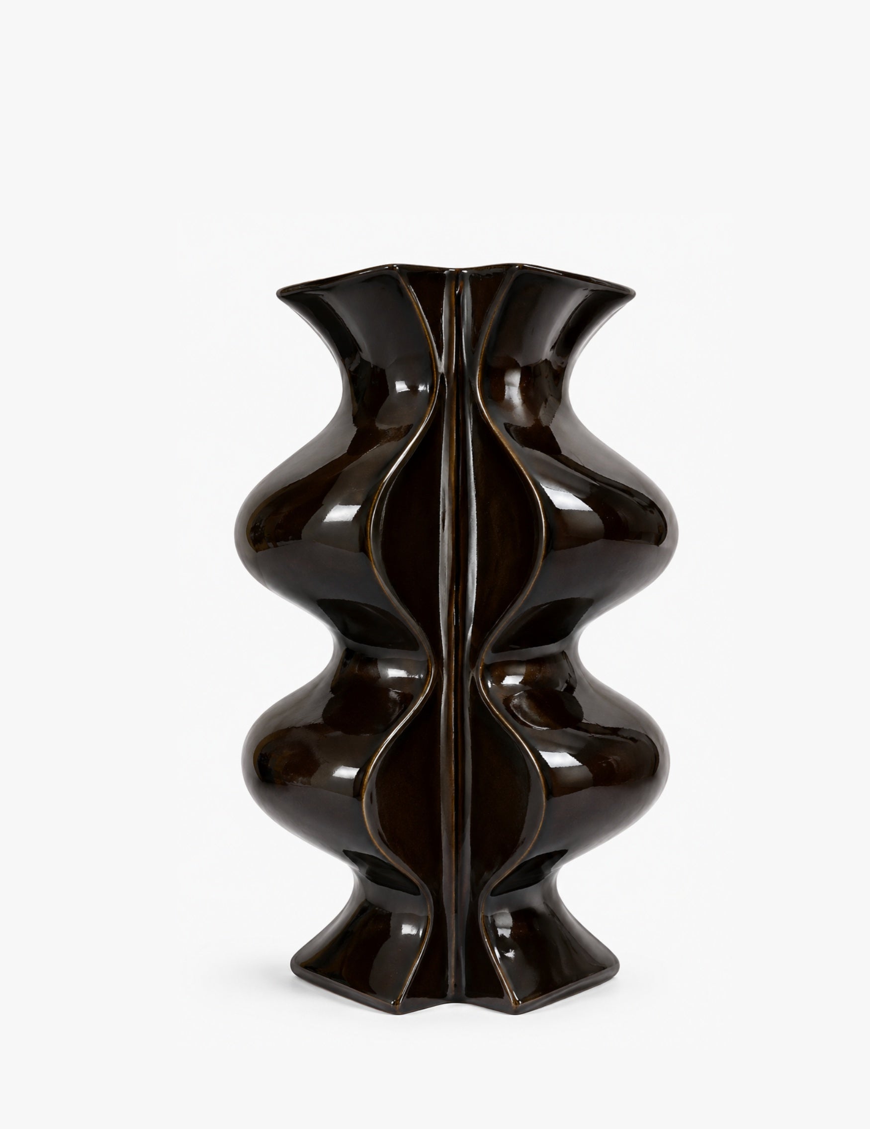 Skulpturale Vase aus Steingut Dunkelbraun
