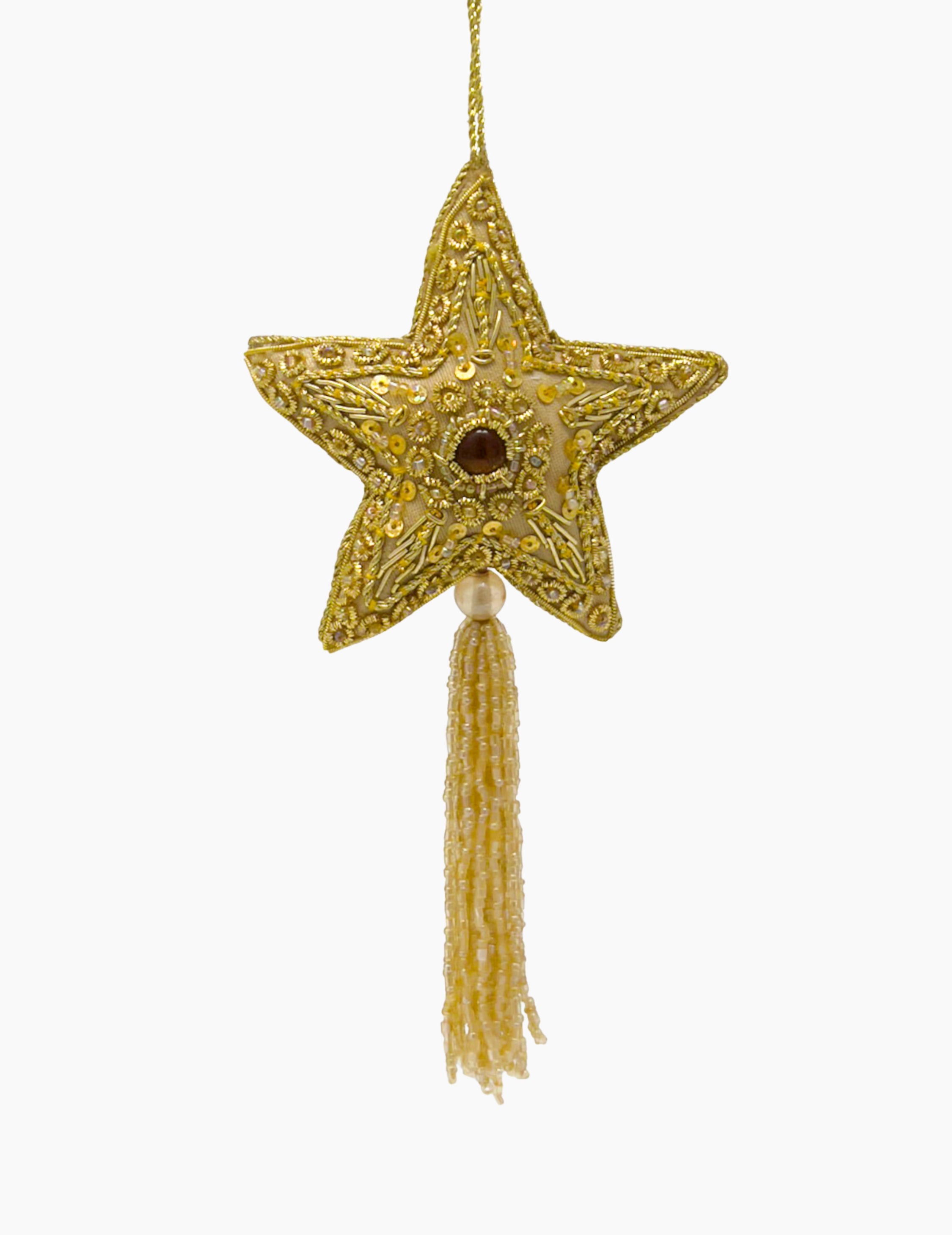 Christmas Ornament Star Made of Fabric Gold