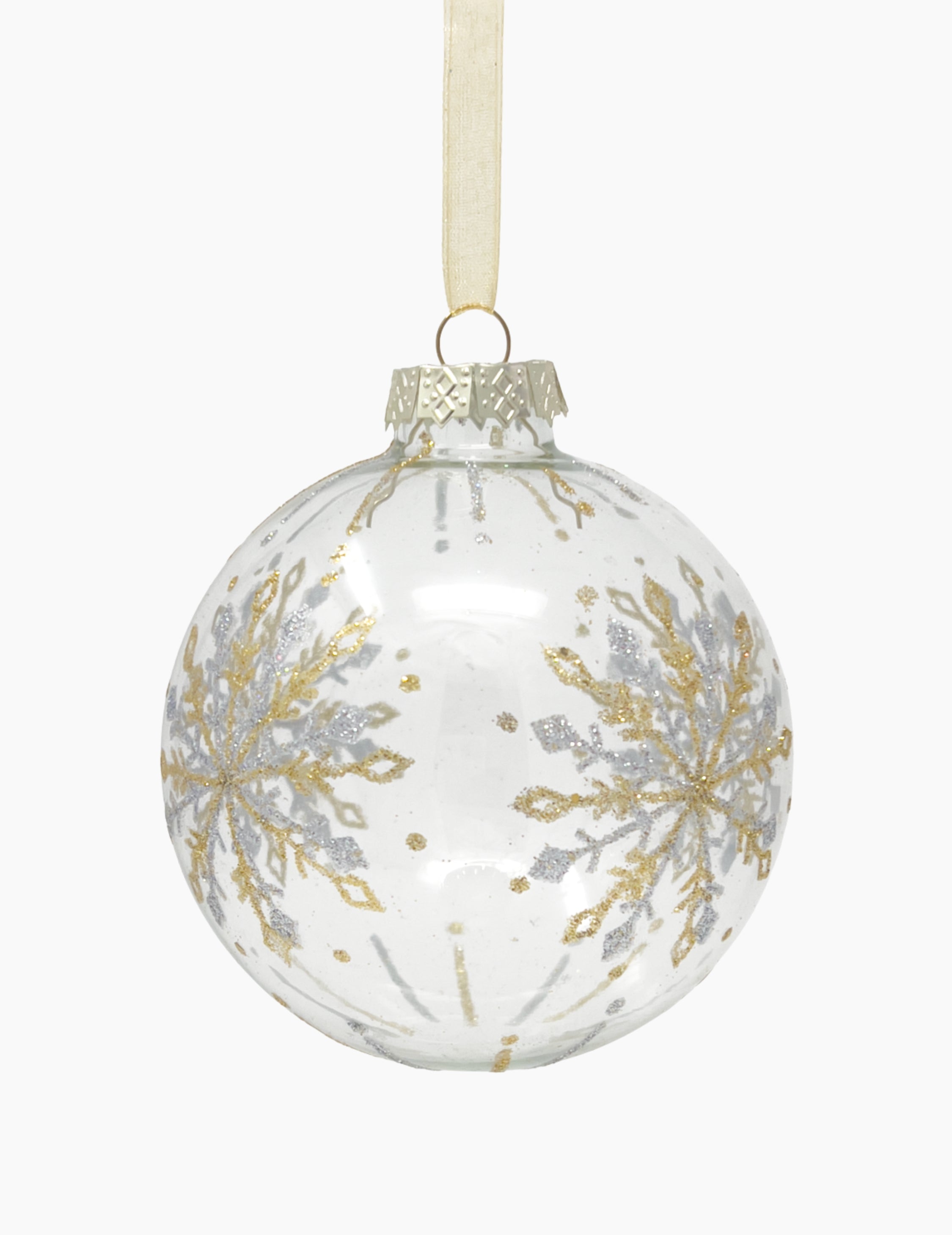 Weihnachtskugel aus Glas Schneekristalle Gold Silber