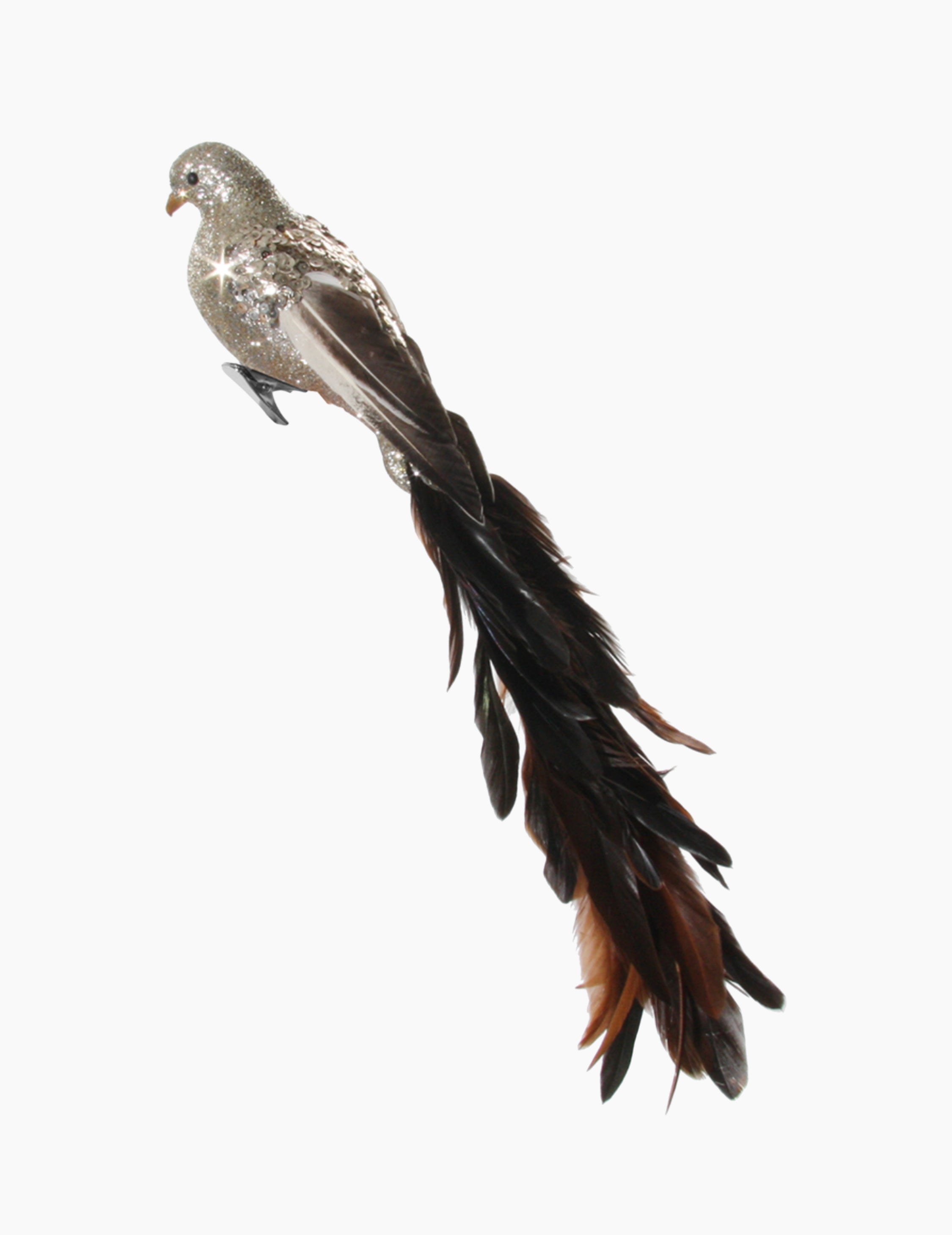 Christmas ornament bird with feathers champagne