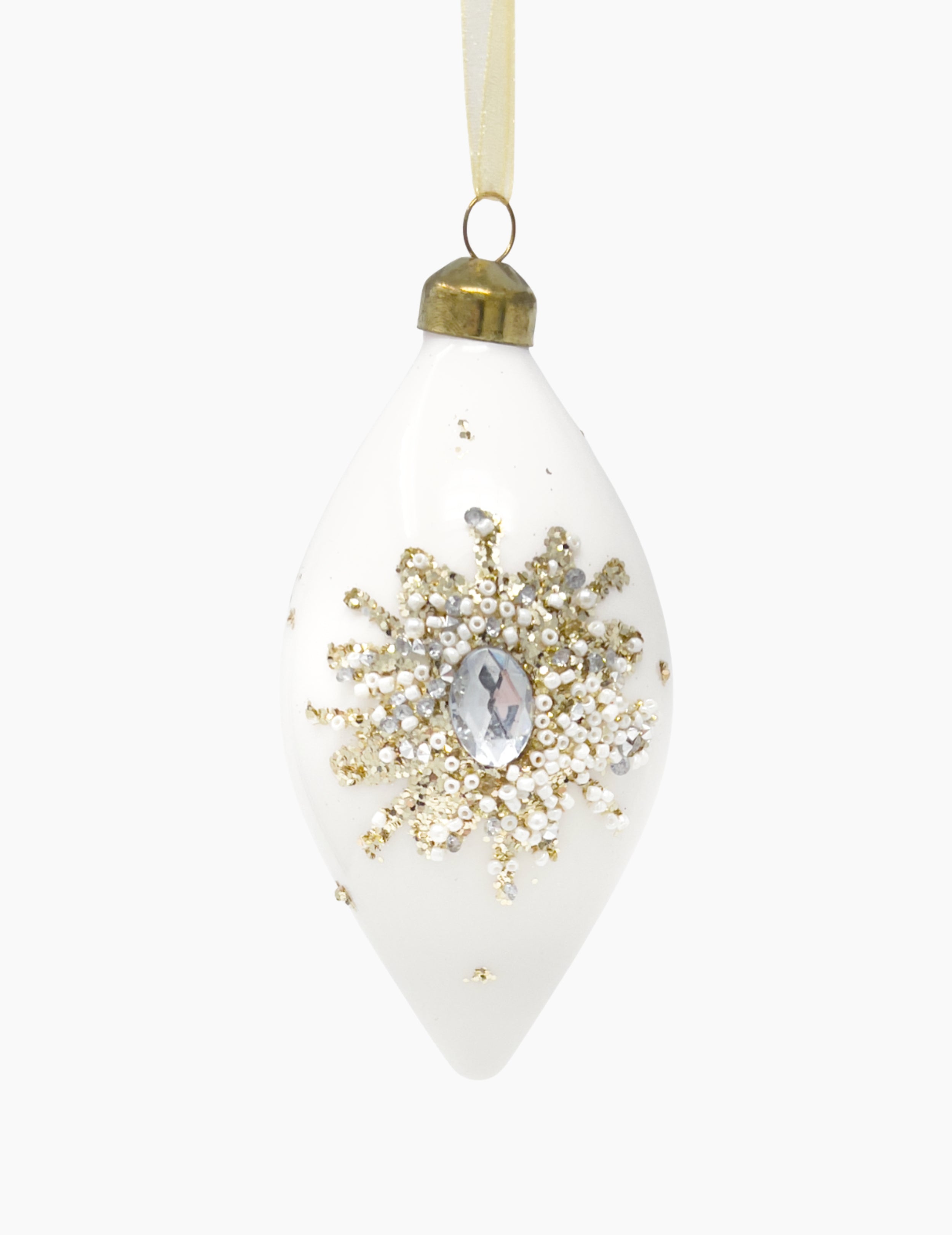 Weihnachtsornament mit Glitter Zapfen Weiß-Gold