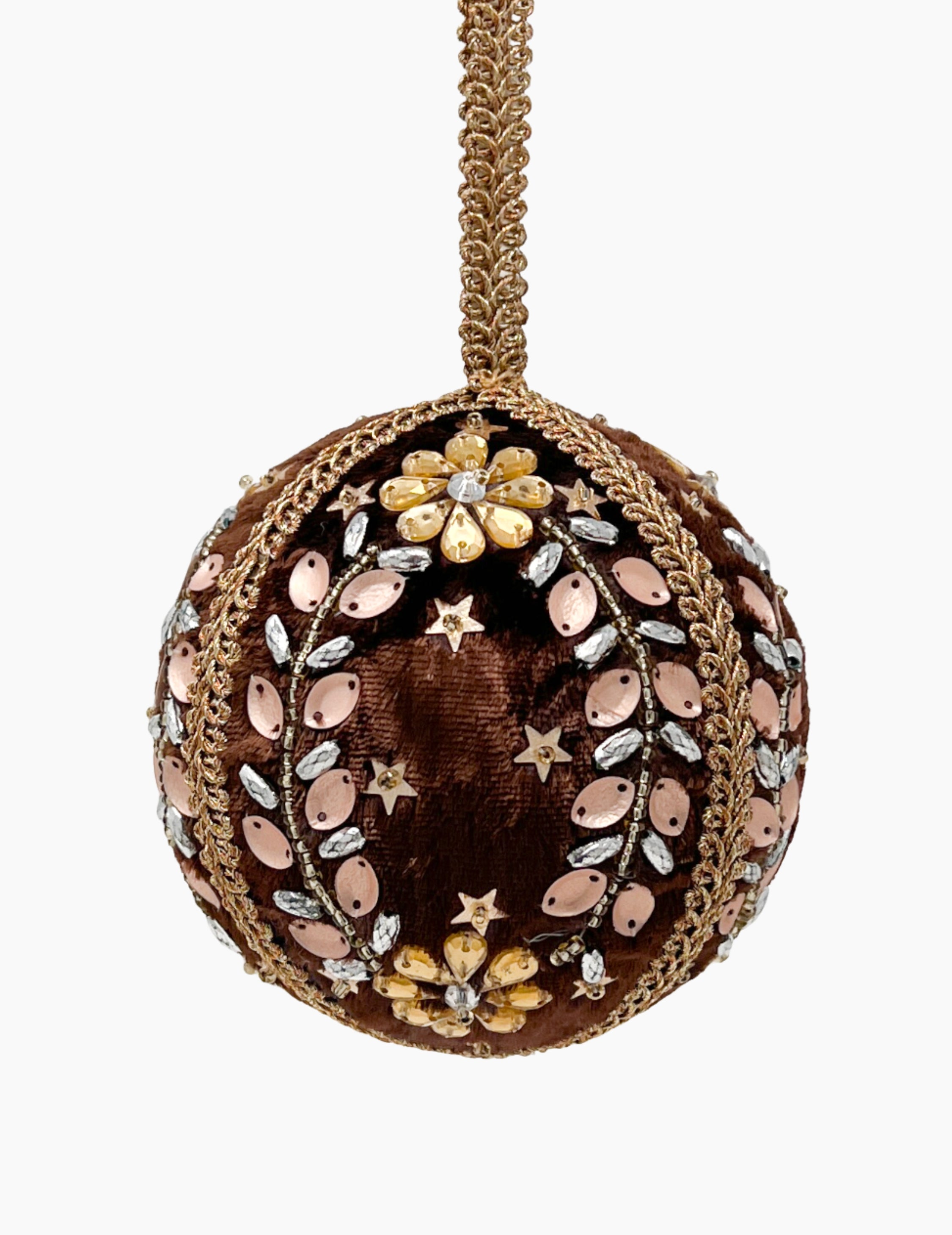 Bestickte Weihnachtskugel Samt Braunrot