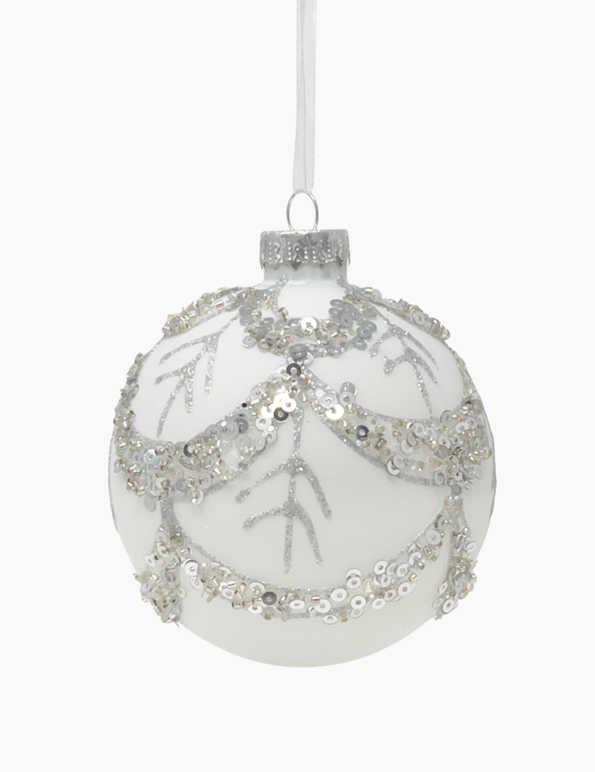 Weihnachtskugel aus Glas mit Pailletten Silber