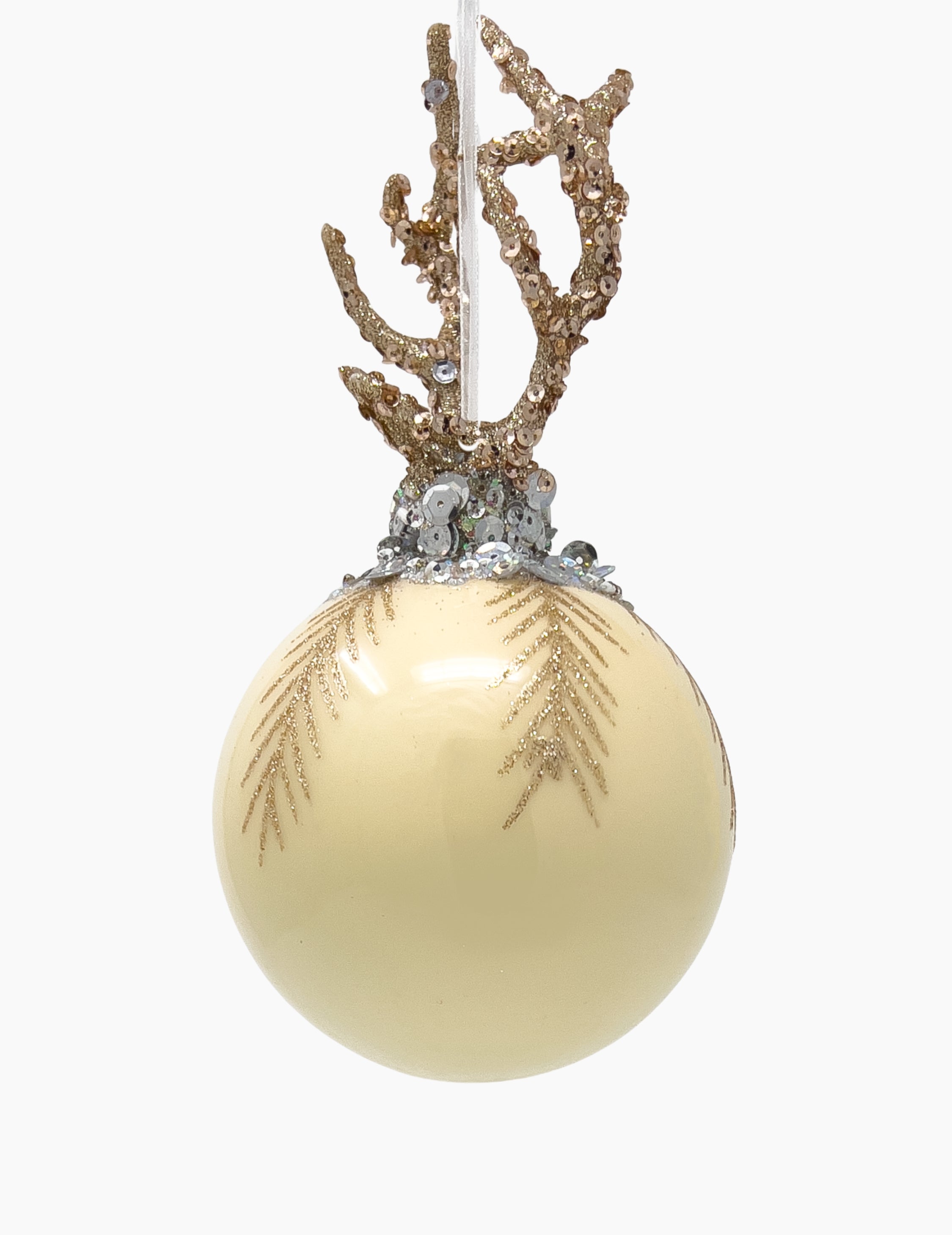 Weihnachtskugel Hirschgeweih Creme Gold