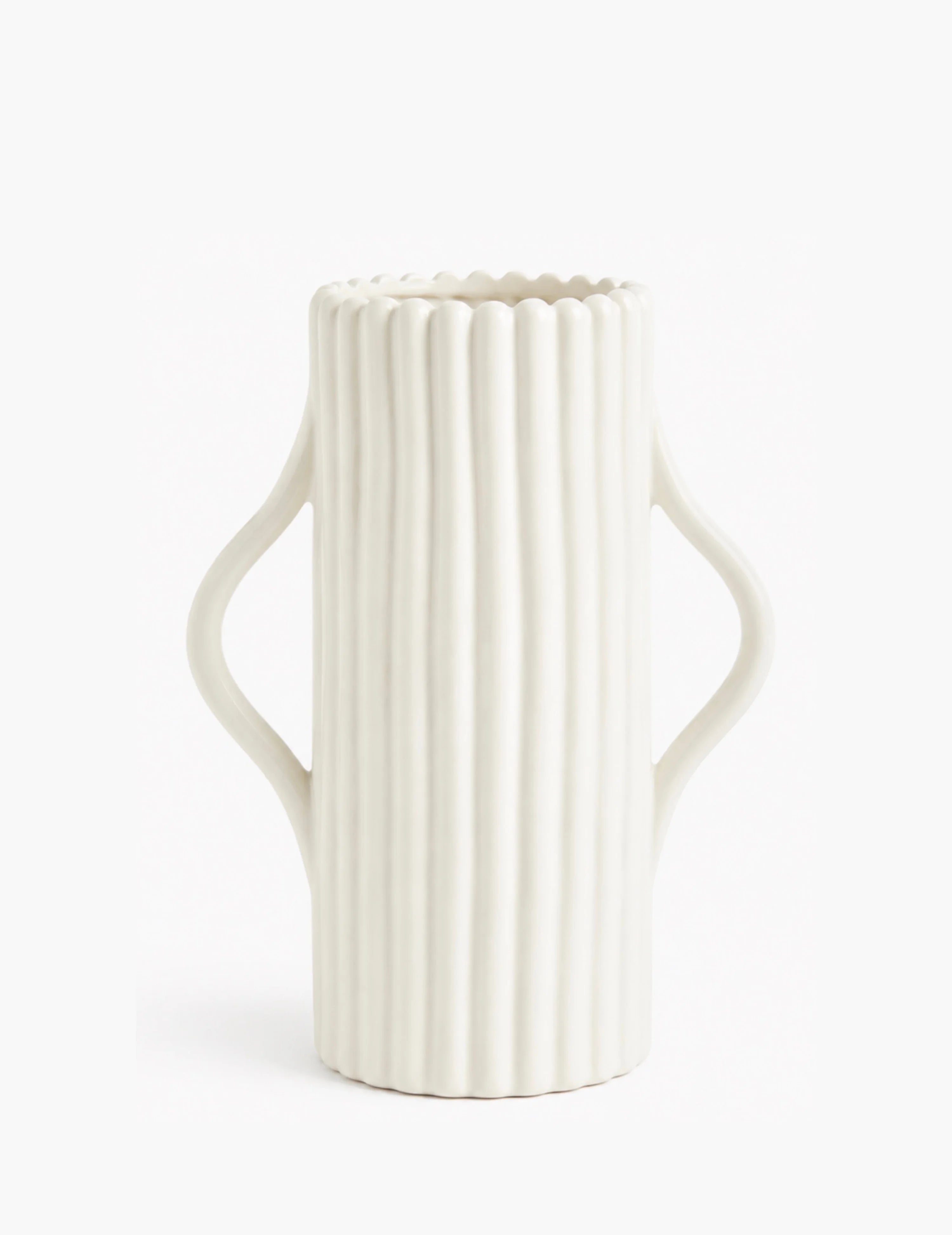 Deko-Vase mit Henkel Keramik Weiß