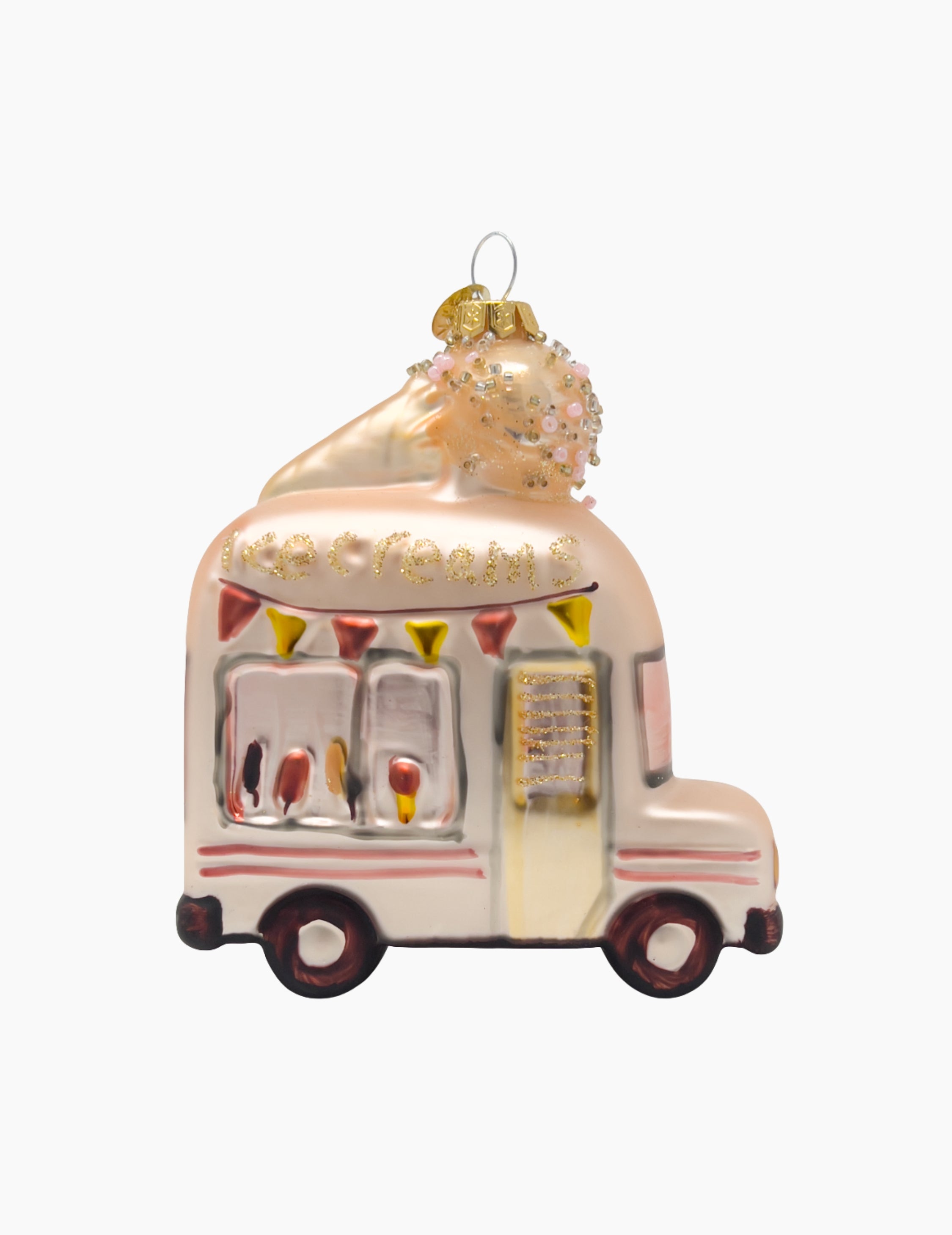 Weihnachtsanhänger aus Glas Eiscreme-Bus Rosa