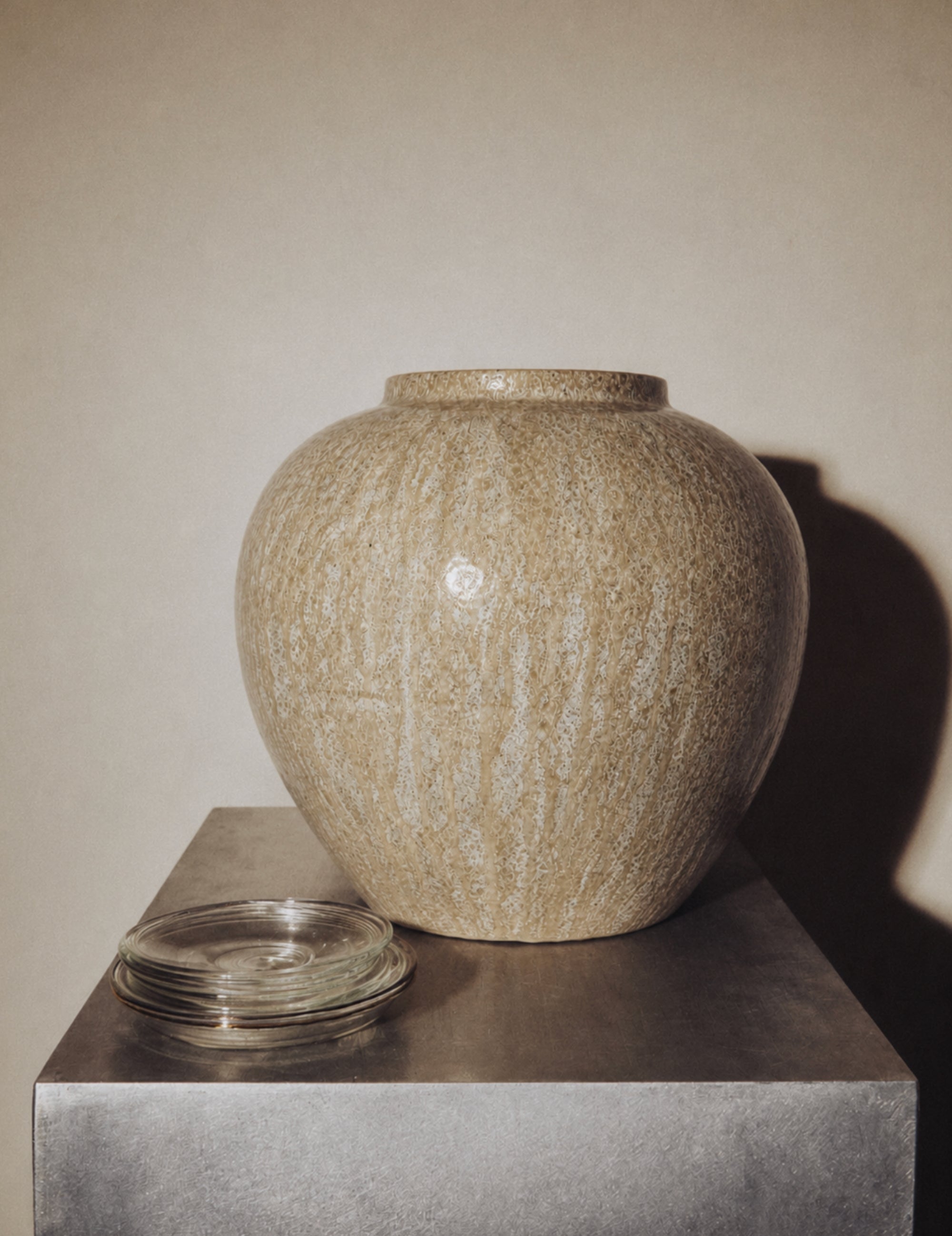 Deko-Vase Glasiert Rund Beige