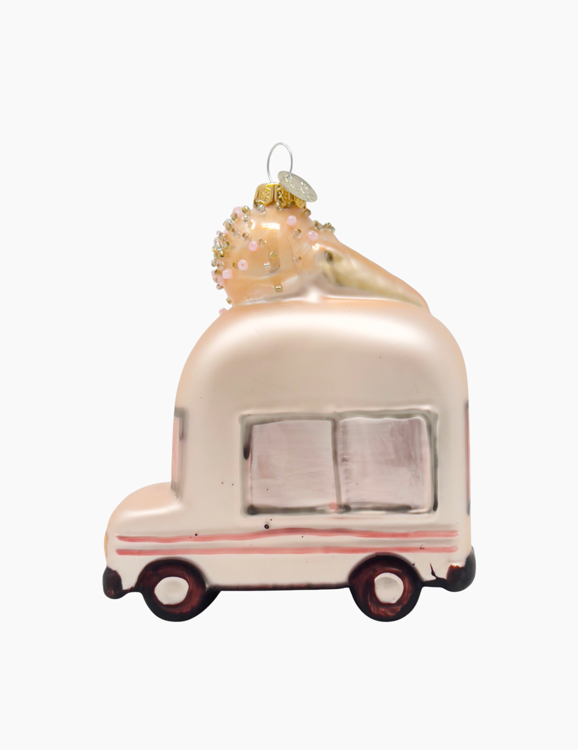 Weihnachtsanhänger aus Glas Eiscreme-Bus Rosa