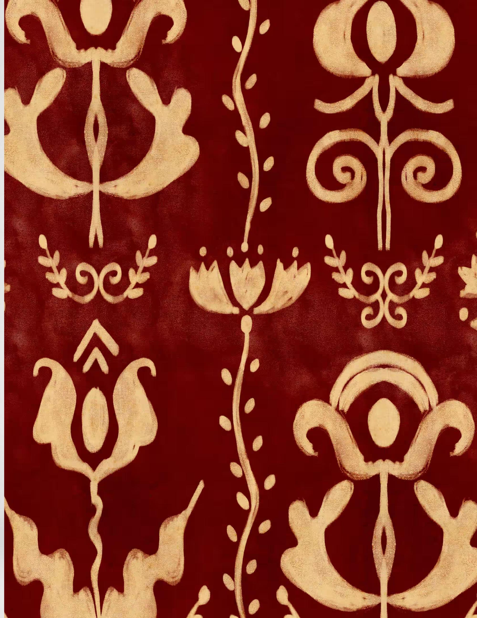 Wandtapete Grandma's Stencil Scarlet