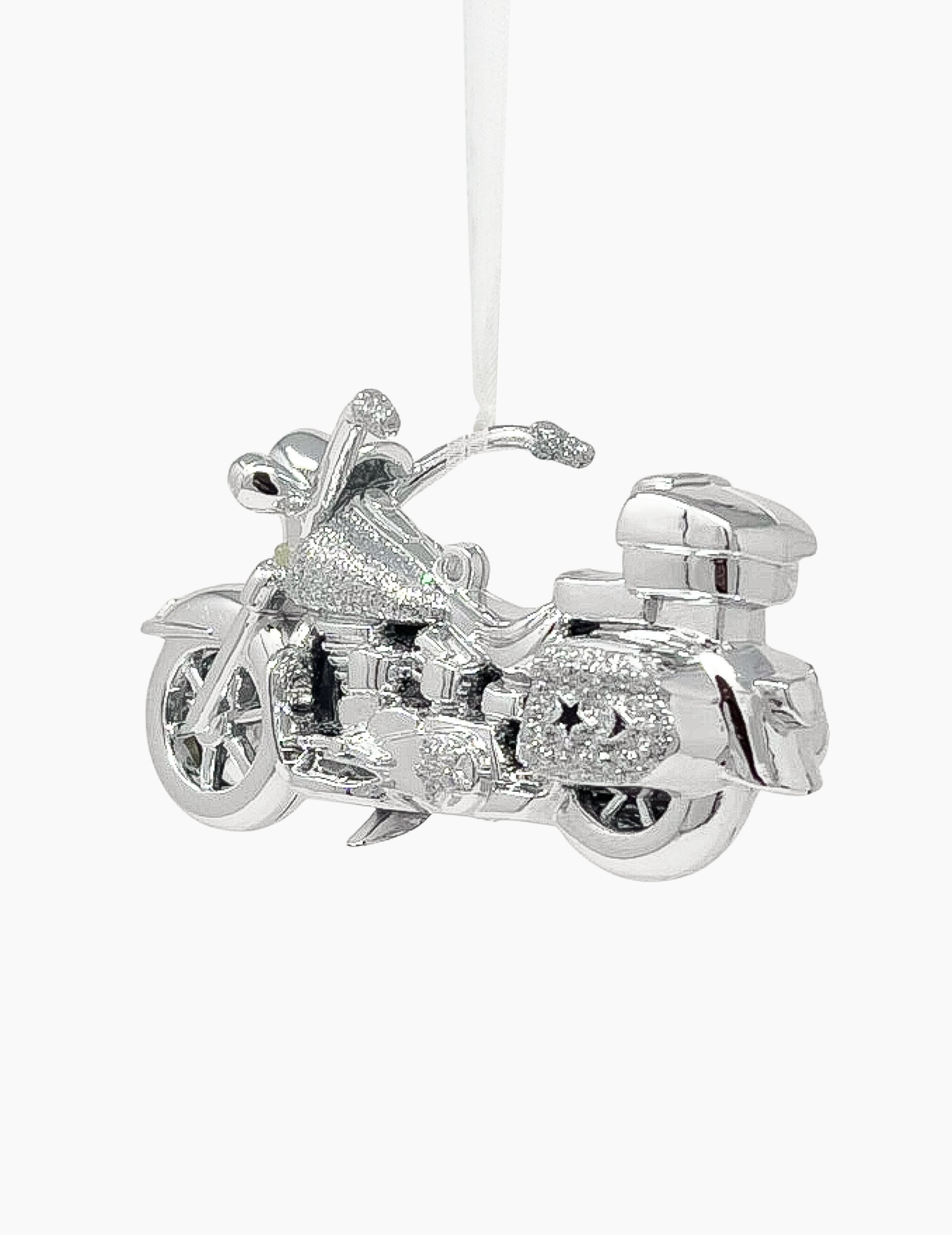Weihnachtsornament Motorrad mit Glitter Silber