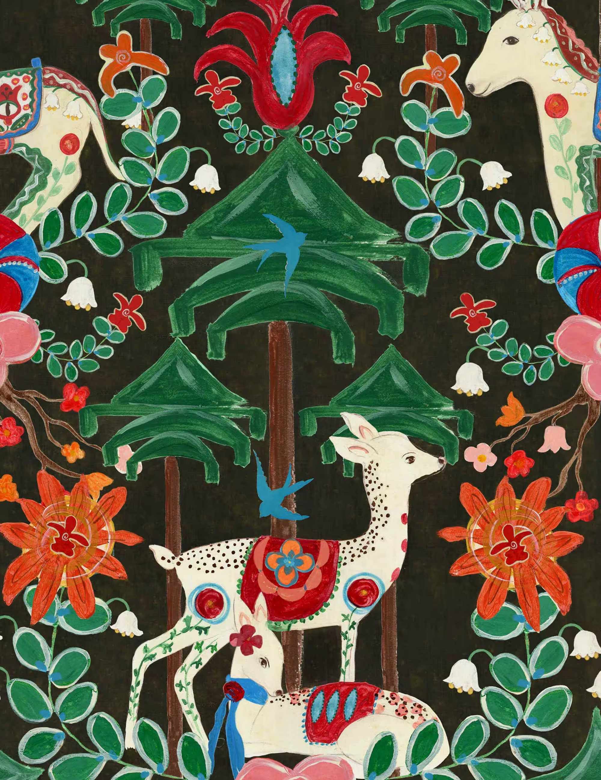 Wandtapete A Woodland Tale Anthrazit
