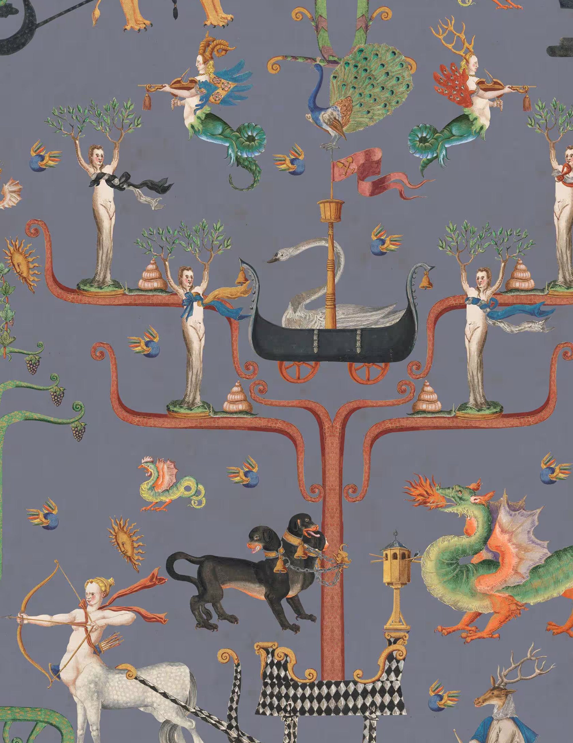 Wandtapete Fairies And Dragons Slate
